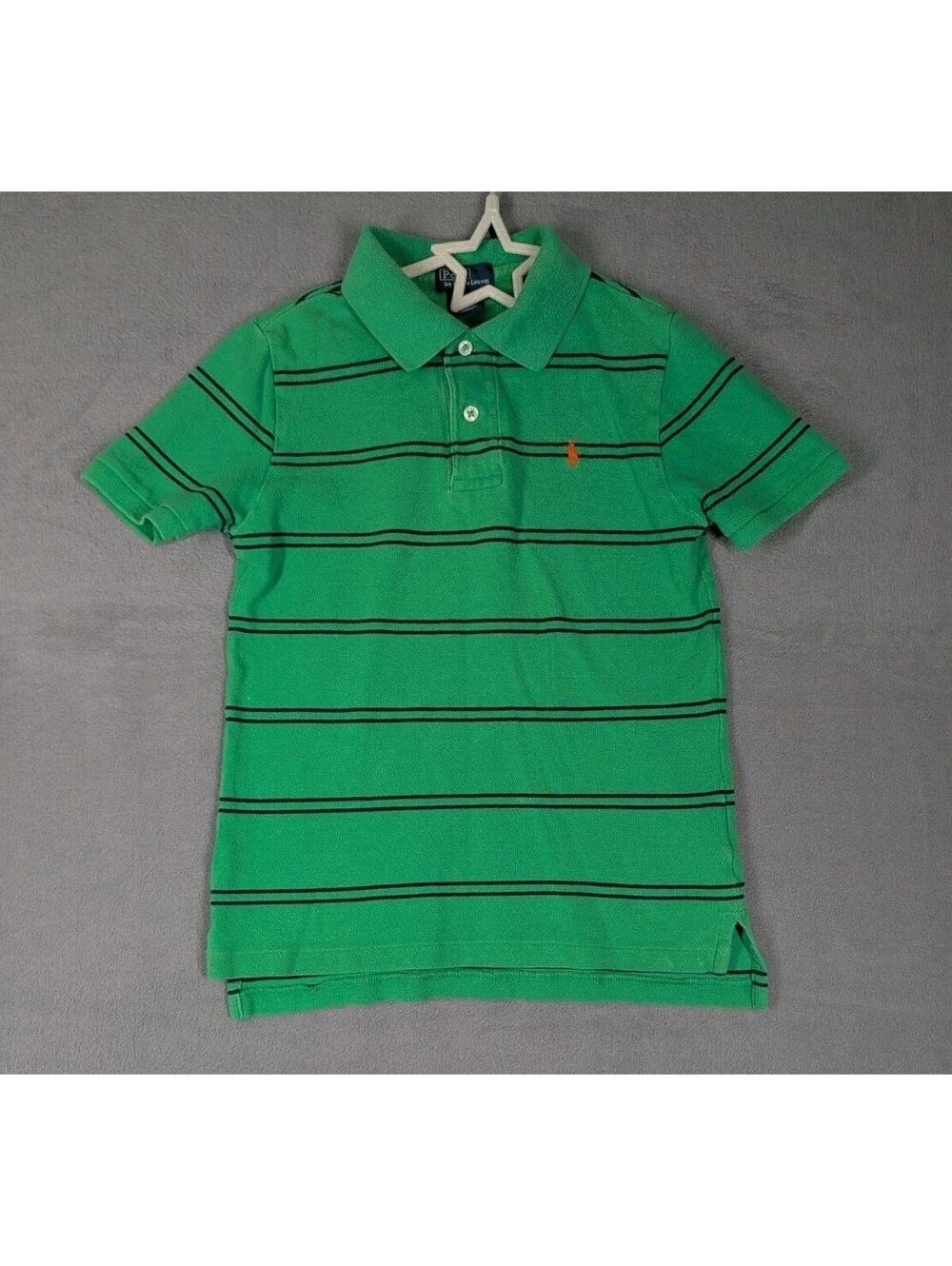 Polo Ralph Lauren Boys M 10/12 Green Striped Cotton Mesh Polo Shirt Preppy VTG